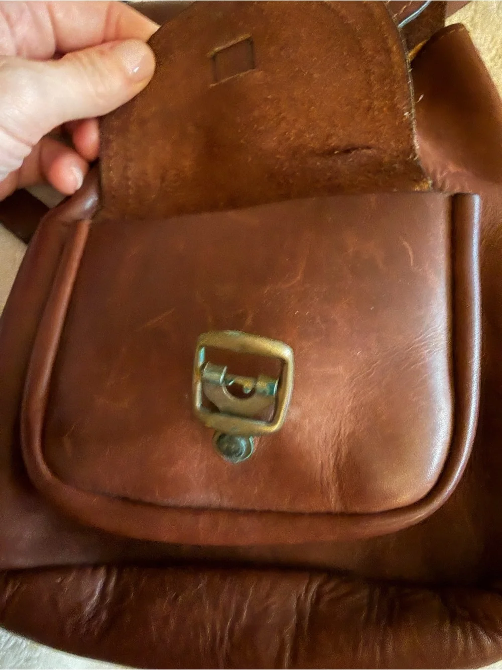 genuine leather brown mini backpack